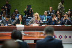 14 October 2019 MPs Sandra Bozic and Jelena Mijatovic at the Forum of Young Parliamentarians at the 141st IPU Assembly